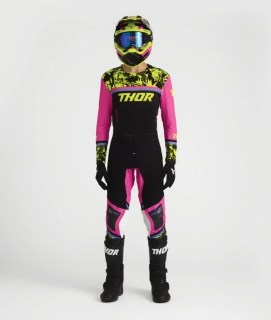 a Lehký a pružný motokrosový - enduro komplet kalhot a dresu THOR SPORTMODE PUNKD barva barva černá/růžová velikost 34+L
