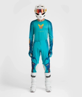 a Lehký a pružný motokrosový - enduro komplet kalhot a dresu THOR THOR SPORTMODE DAMASCUS barva aqua velikost 36+XL