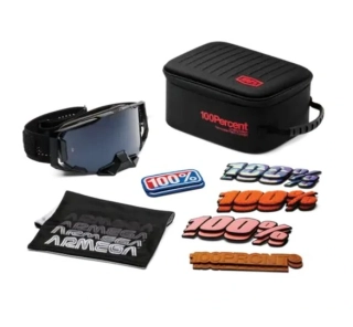 Motokrosové brýle včetně tašky 100% ARMEGA CUSTOM PATCH KIT LIMITOVANÁ EDICE s HIPER objektivem stříbrné zrcadlové