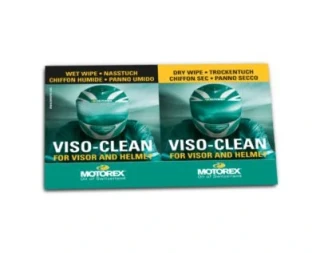 Čistící ubrousky MOTOREX VISO CLEAN na přilby a jejich hledí, balení obsahu 1 pár (vlhký a suchý ubrousek)