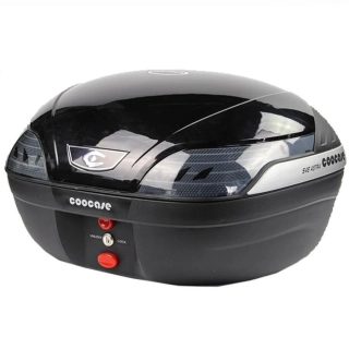 Moto kufr COOCASE S48 ASTRA barva černá metalíza/červené zabarvení krytů světel 
