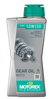 a Speciální syntetický převodový olej pro odděleně mazané převodovky ve 2-taktních motocyklech MOTOREX GEAR OIL 10W 30 (80W/85) balení 1 litr