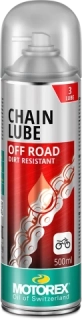 Nelepivé bezbarvé mazivo na řetězy a bovdeny, testované na X-kroužky a O-kroužky, určené pro motokros, enduro a do terénu MOTOREX CHAIN LUBE OFF ROAD balení 500 ml