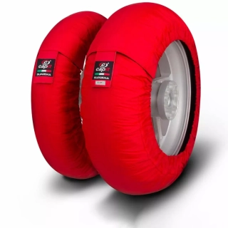 Nahříváky moto pneumatik CAPIT CAPIT SUPREMA SPINA TYRE WARMER barva červená, velikost M/XL ( přední M 125/17" / zadní XL  200/55-17" )