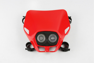 Univerzální přední maska se světlem UFO FIRE-FLY TWINS HEADLIGHT (12V/35W) barva červená