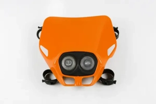 Univerzální přední maska se světlem UFO FIRE-FLY TWINS HEADLIGHT (12V/35W) barva oranžová 