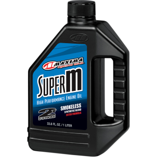 Polosyntetický vysokovýkonný bezkouřový dvoudobý olej MAXIMA RACING OIL SUPER M SEMI-SYNTHETIC, ESTER-BASED 2T ENGINE OIL balení 1 litr