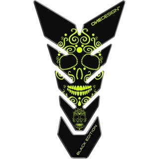 Samolepka - tank pad na nádrž motocyklu ONEDESIGN TANKPAD BLACK EDITION SKULL ČERNÁ/ŽLUTÁ